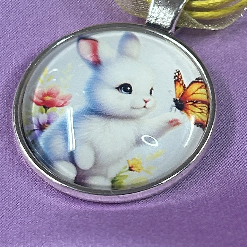 Yellow Ribbon Bunny 1 inch Pendant Necklace for Kids